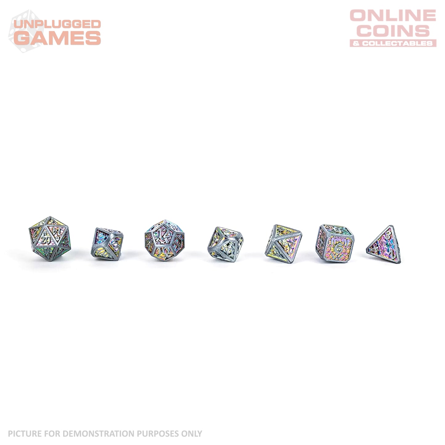 LPG Dice Set - Metal RPG Draco Bright Rainbow/Silver