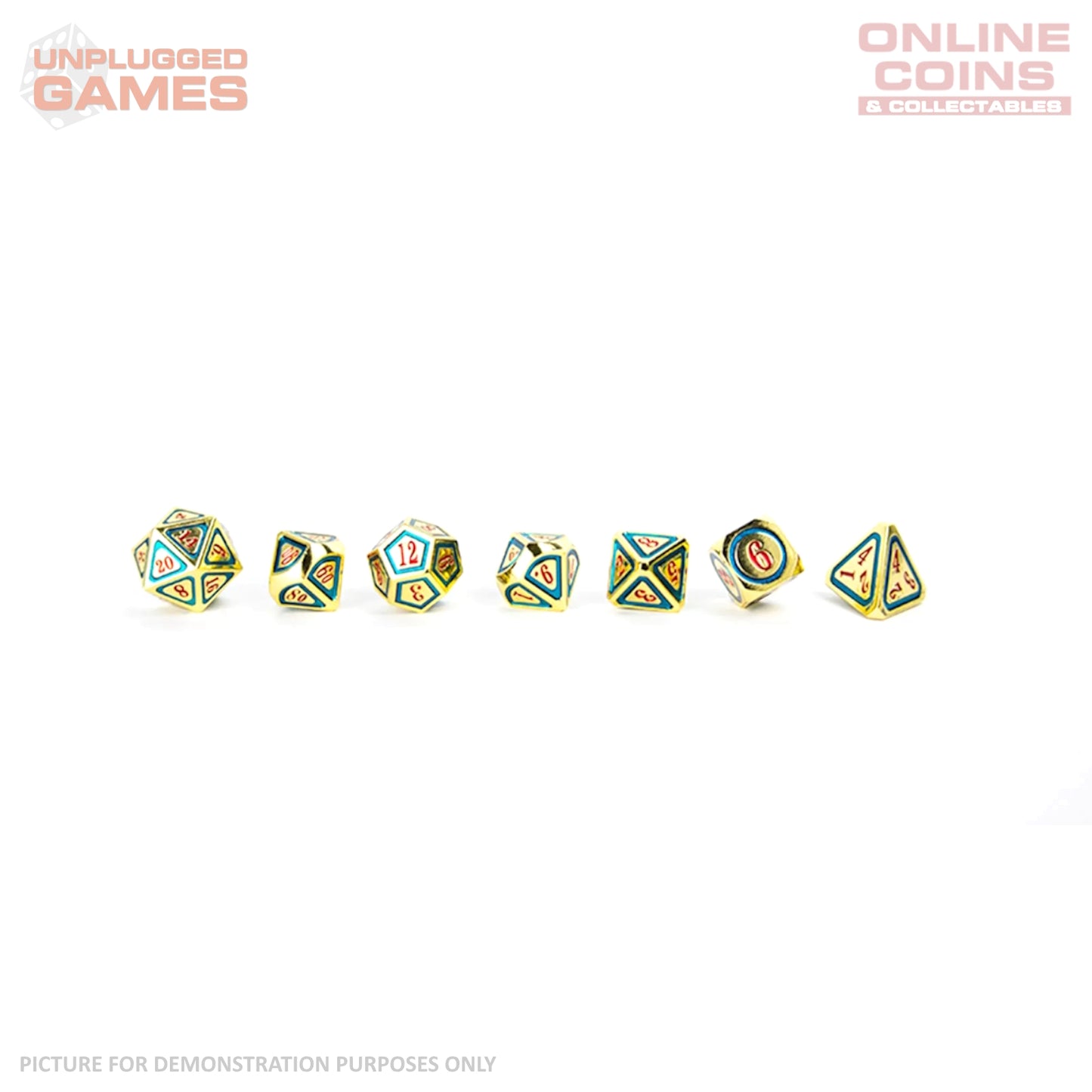 LPG Dice Set - Metal RPG Concentric Red/Green/Gold