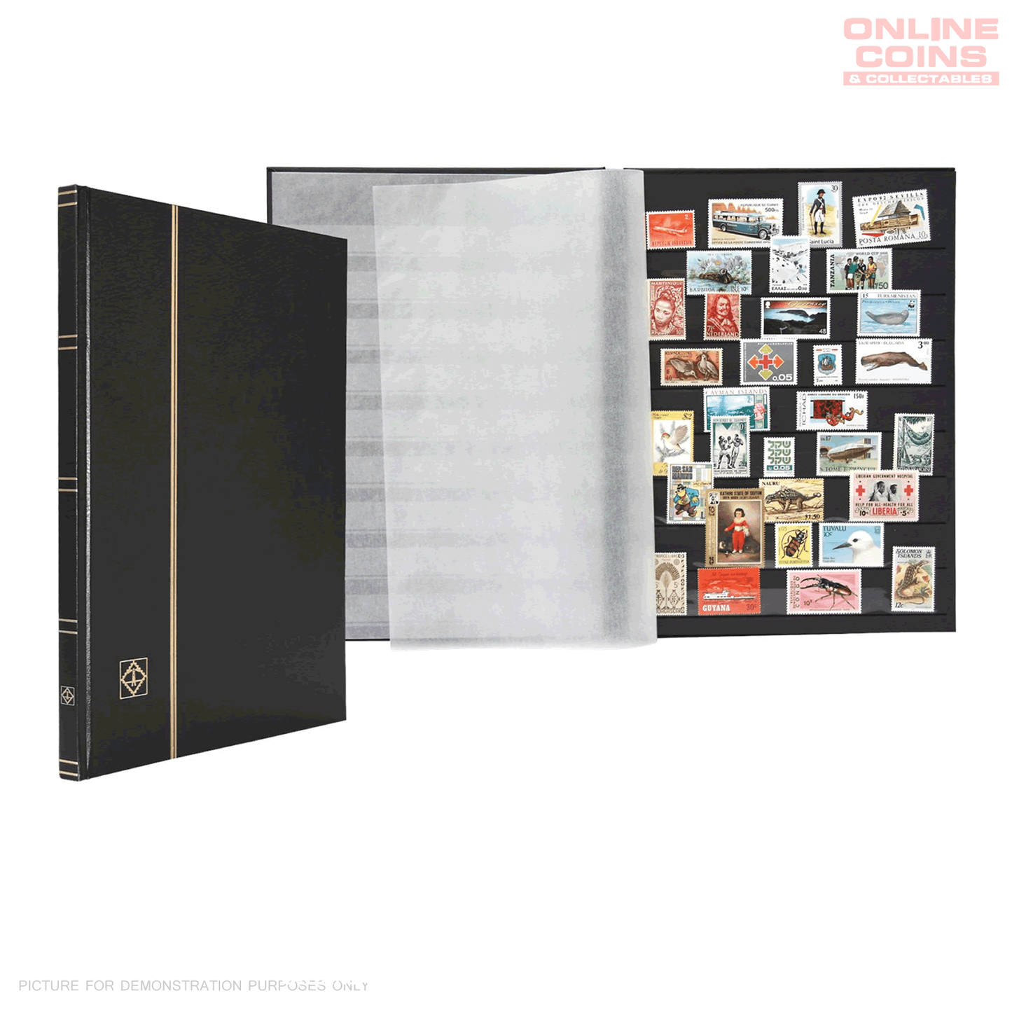 Lighthouse A4 Stockbook with 16 Black Pages and 9 Pockets per Page - Black