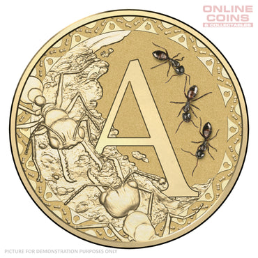 2016 $1 Coloured Alphabet Frosted Coin In Card - A for Ant