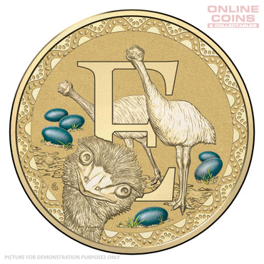 2016 $1 Coloured Alphabet Frosted Coin In Card - E For Emu