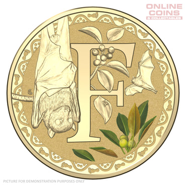 2016 $1 Coloured Alphabet Frosted Coin In Card - F for Flying Fox