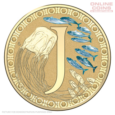 2016 $1 Coloured Alphabet Frosted Coin In Card - J for Jellyfish