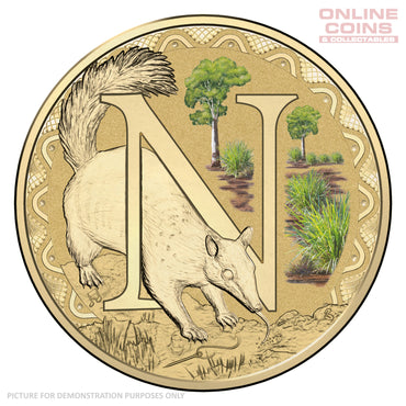 2016 $1 Coloured Alphabet Frosted Coin In Card - N for Numbat