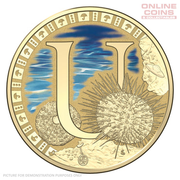 2016 $1 Coloured Alphabet Frosted Coin In Card - U for Urchin