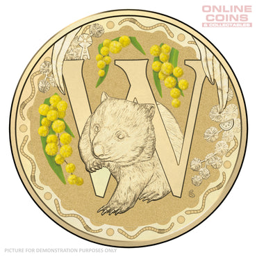 2016 $1 Coloured Alphabet Frosted Coin In Card - W for Wombat