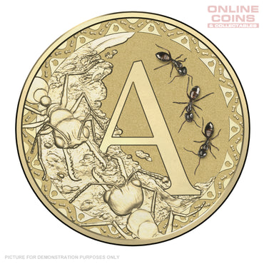 2017 $1 Coloured Alphabet Frosted Coin In Card - A For Ant