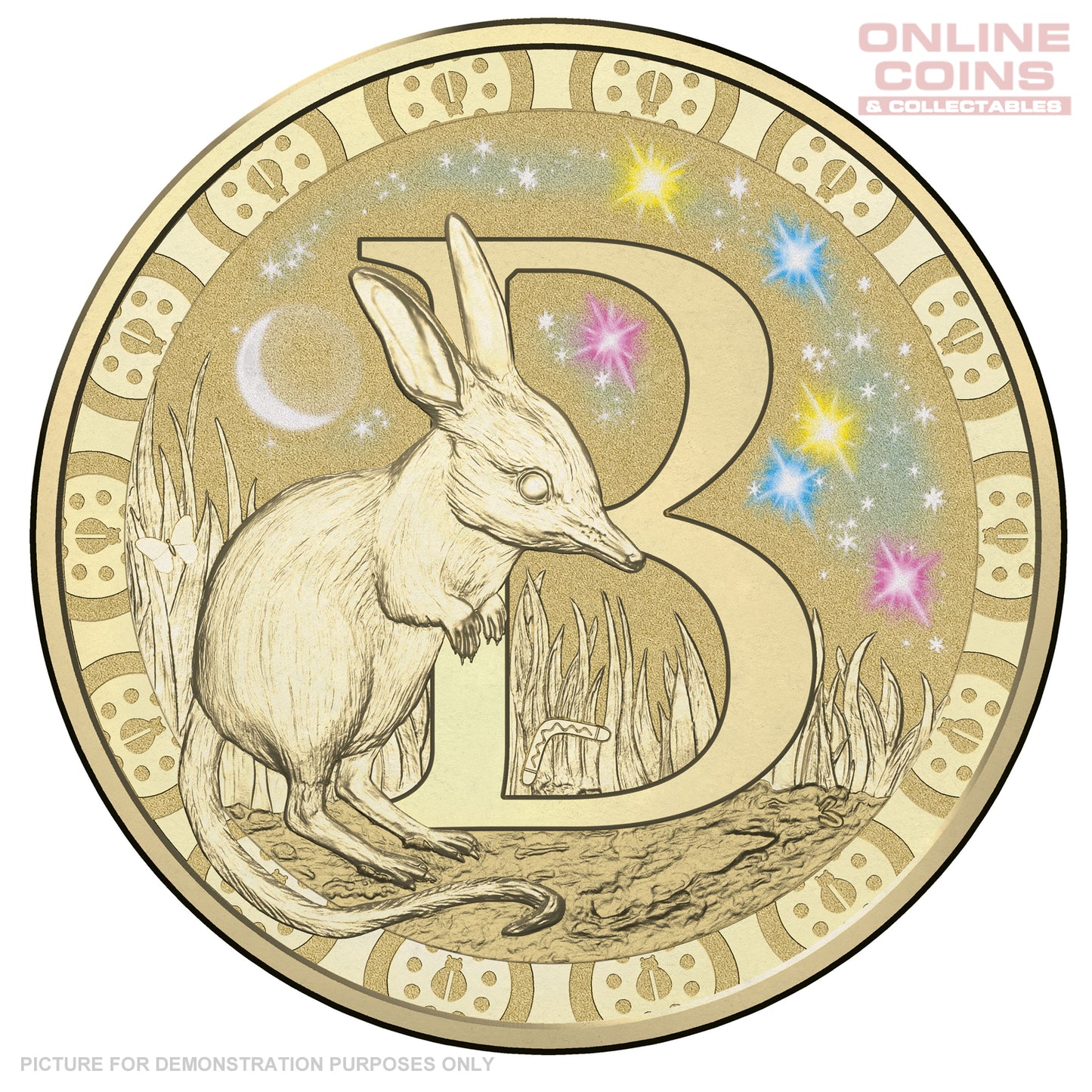 2017 $1 Coloured Alphabet Frosted Coin In Card - B For Bilby