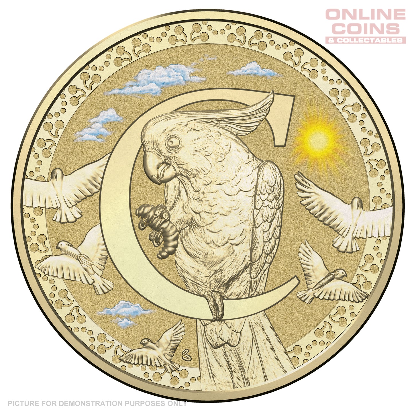 2017 $1 Coloured Alphabet Frosted Coin In Card - C For Cockatoo