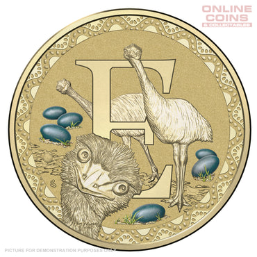 2017 $1 Coloured Alphabet Frosted Coin In Card - E For Emu