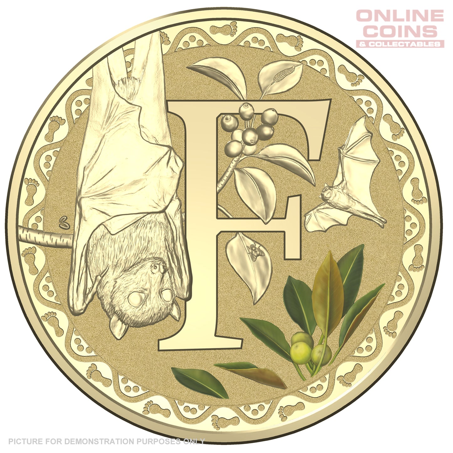 2017 $1 Coloured Alphabet Frosted Coin In Card - F For FlyingFox