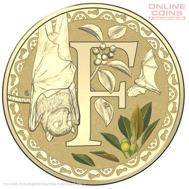 2017 $1 Coloured Alphabet Frosted Coin In Card - F For FlyingFox