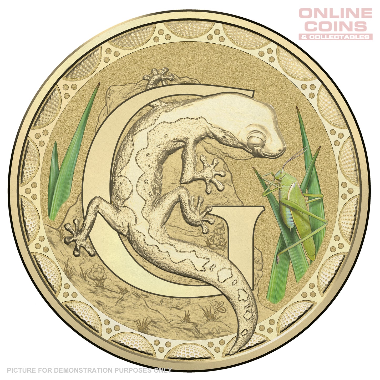 2017 $1 Coloured Alphabet Frosted Coin In Card - G For Gecko