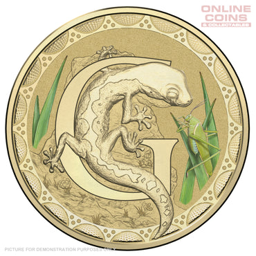 2017 $1 Coloured Alphabet Frosted Coin In Card - G For Gecko