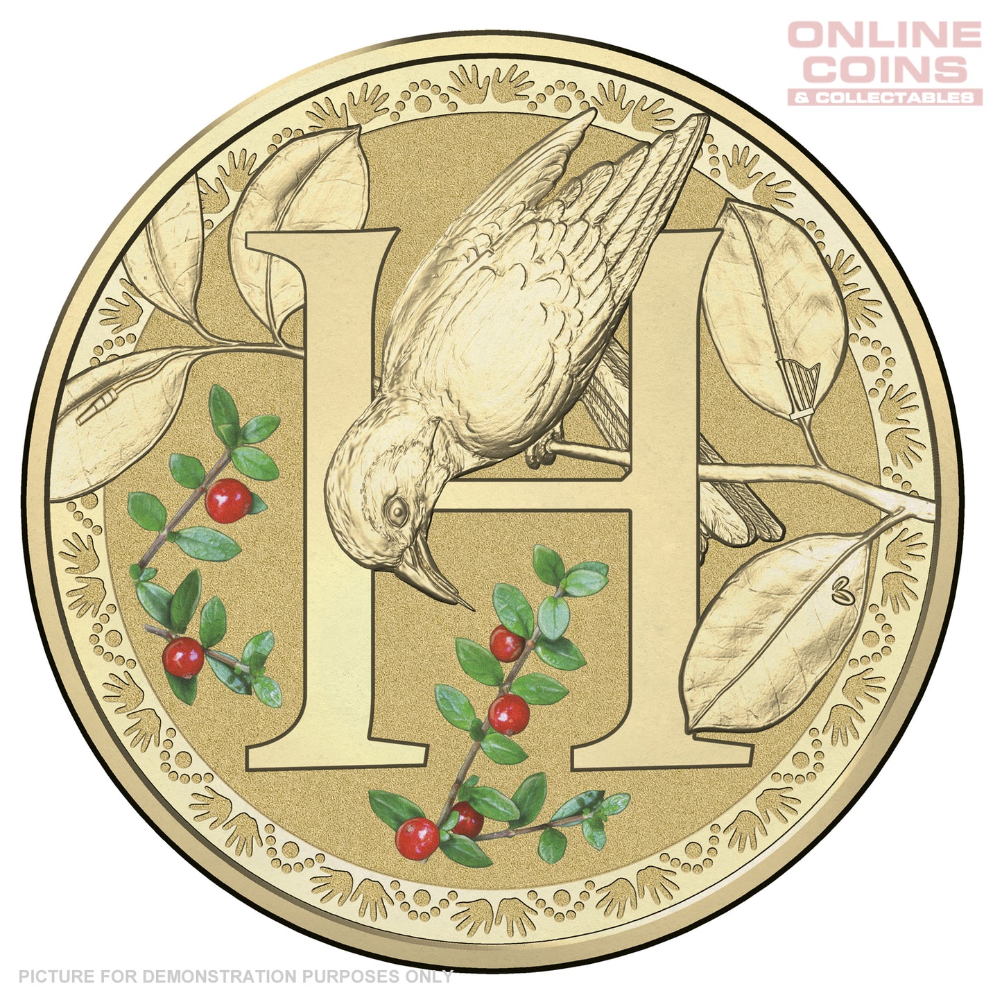 2017 $1 Coloured Alphabet Frosted Coin In Card - H For HoneyEater