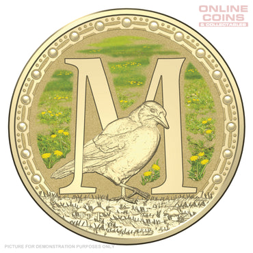 2017 $1 Coloured Alphabet Frosted Coin In Card - M For Magpie
