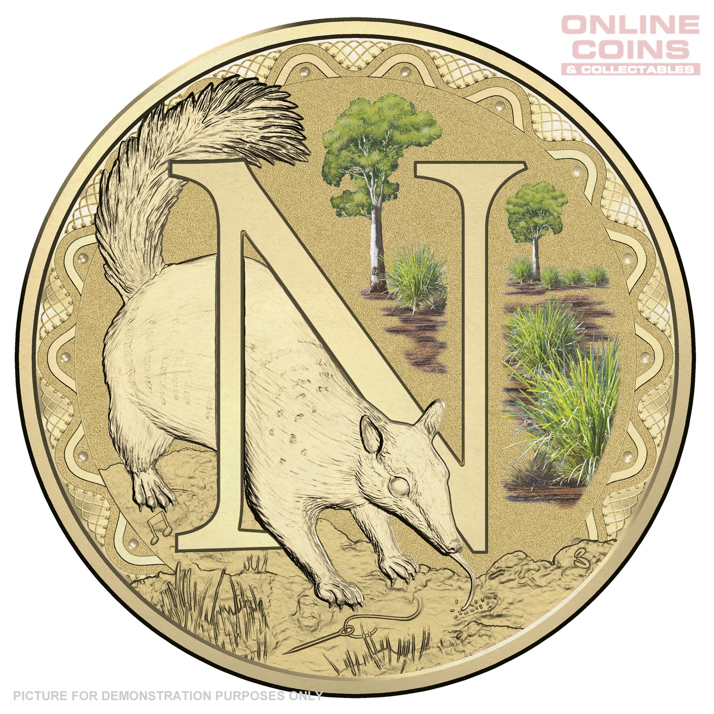 2017 $1 Coloured Alphabet Frosted Coin In Card - N For Numbat