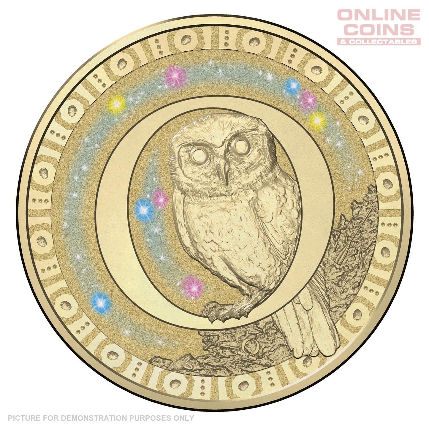 2017 $1 Coloured Alphabet Frosted Coin In Card - O For Owl
