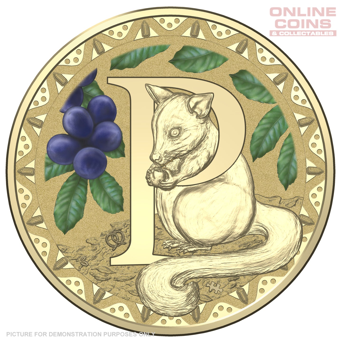 2017 $1 Coloured Alphabet Frosted Coin In Card - P For Possum