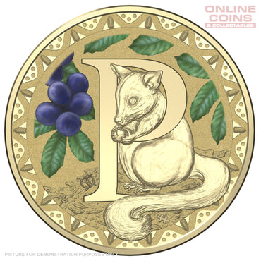 2017 $1 Coloured Alphabet Frosted Coin In Card - P For Possum