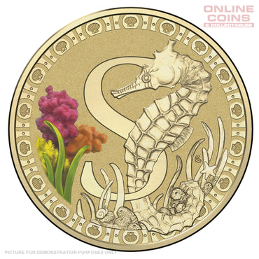 2017 $1 Coloured Alphabet Frosted Coin In Card - S For Seahorse
