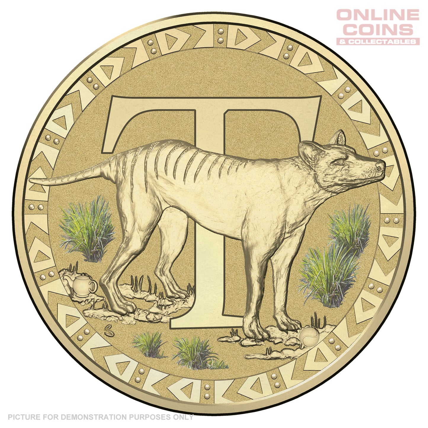 2017 $1 Coloured Alphabet Frosted Uncirculated Coin In Card - Tasmanian Tiger