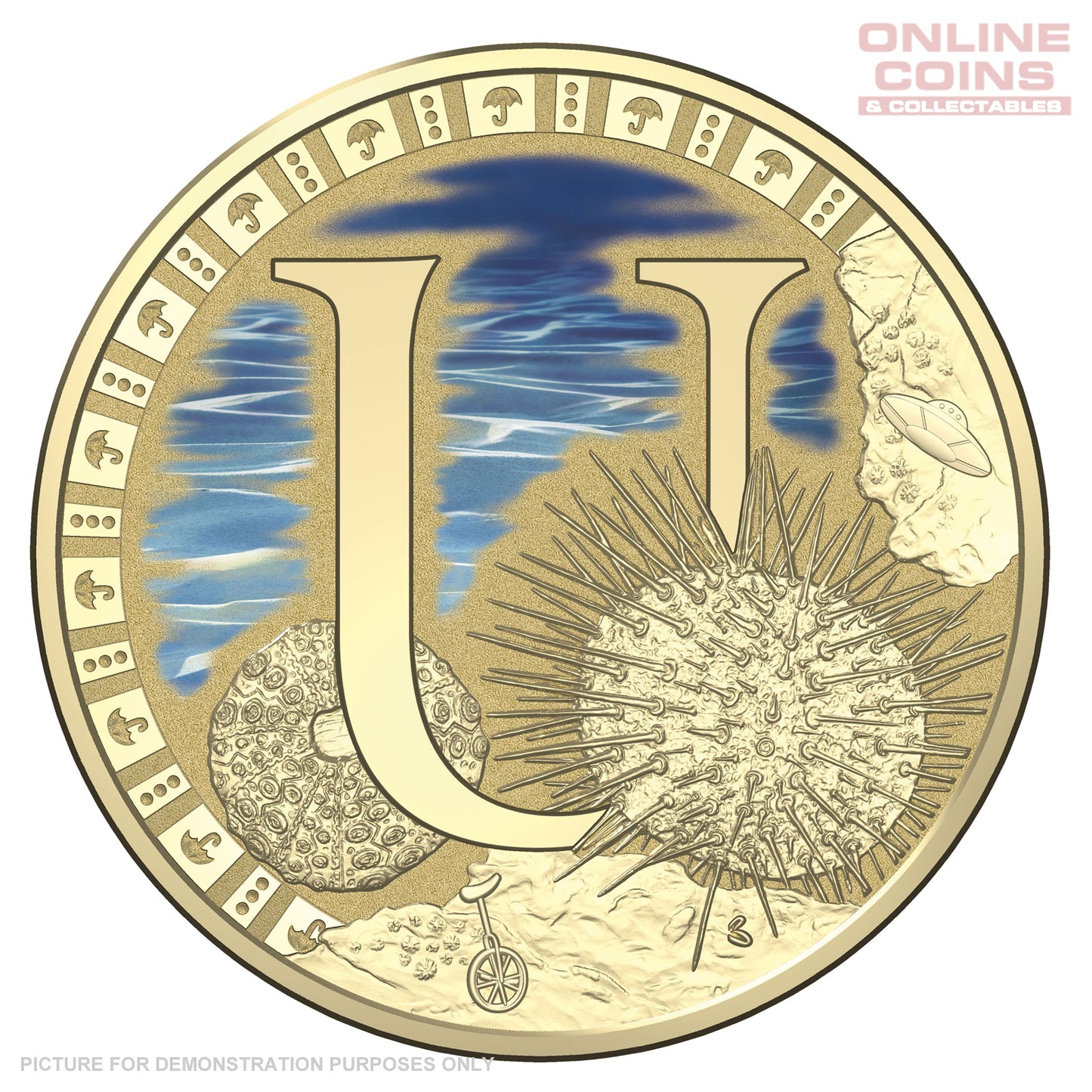 2017 $1 Coloured Alphabet Frosted Uncirculated Coin In Card - U For Urchin