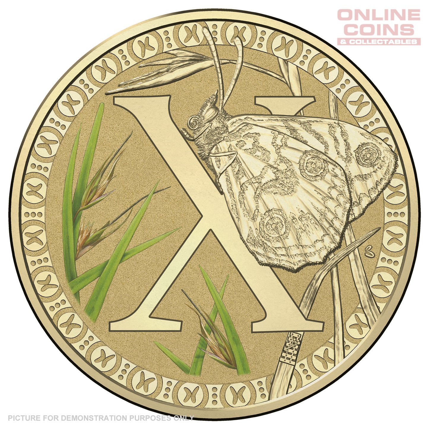 2017 $1 Coloured Alphabet Frosted Uncirculated Coin In Card - X For Xenica Butterfly