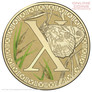 2017 $1 Coloured Alphabet Frosted Uncirculated Coin In Card - X For Xenica Butterfly