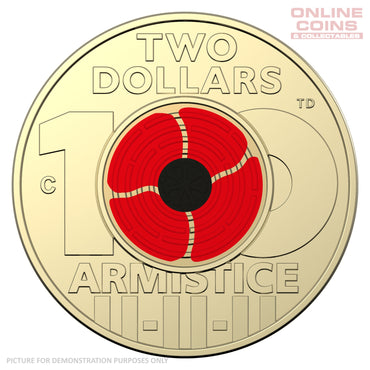 2018 $2 'C' Mintmark Coloured Uncirculated Carded Coin - Remembrance Day - Armistice Centenary