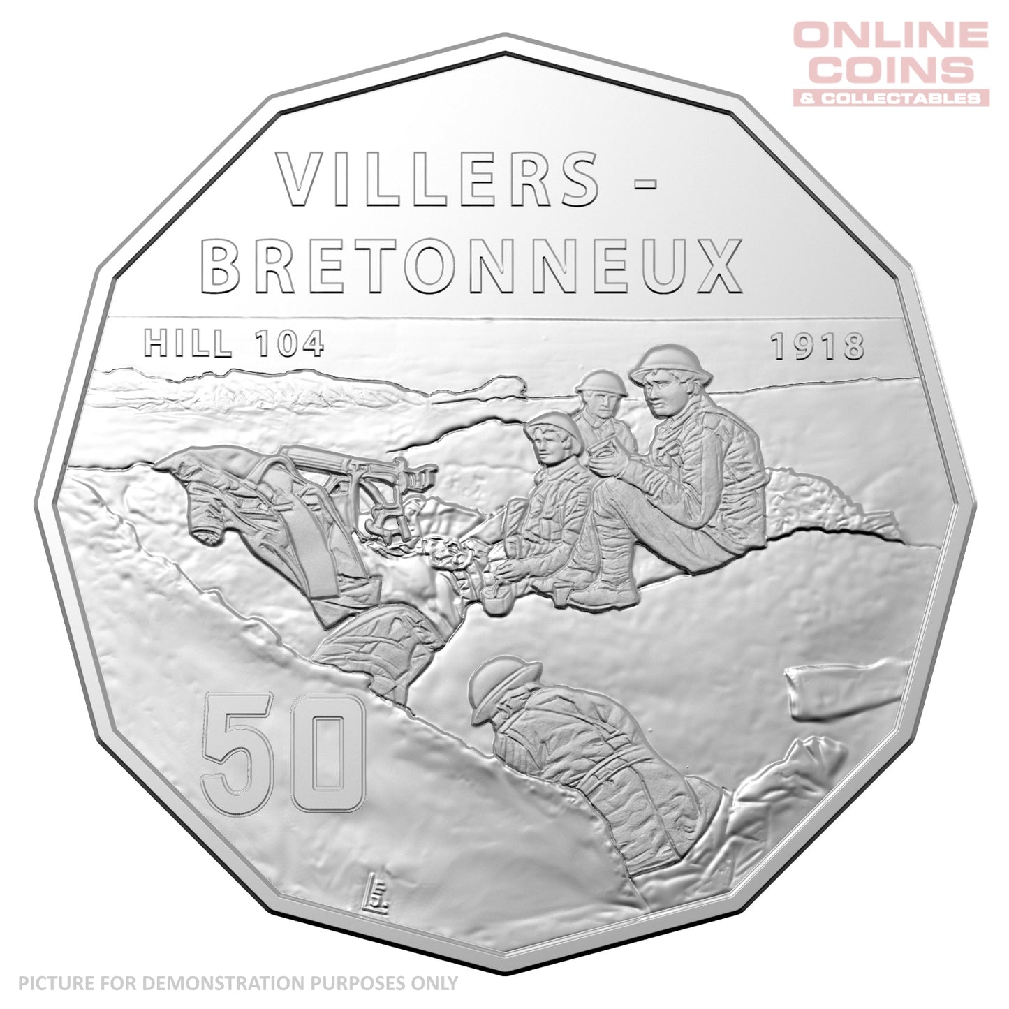 2018 50c CuNi Uncirculated Carded Coin - The Western Front - Villers-Bretonneux