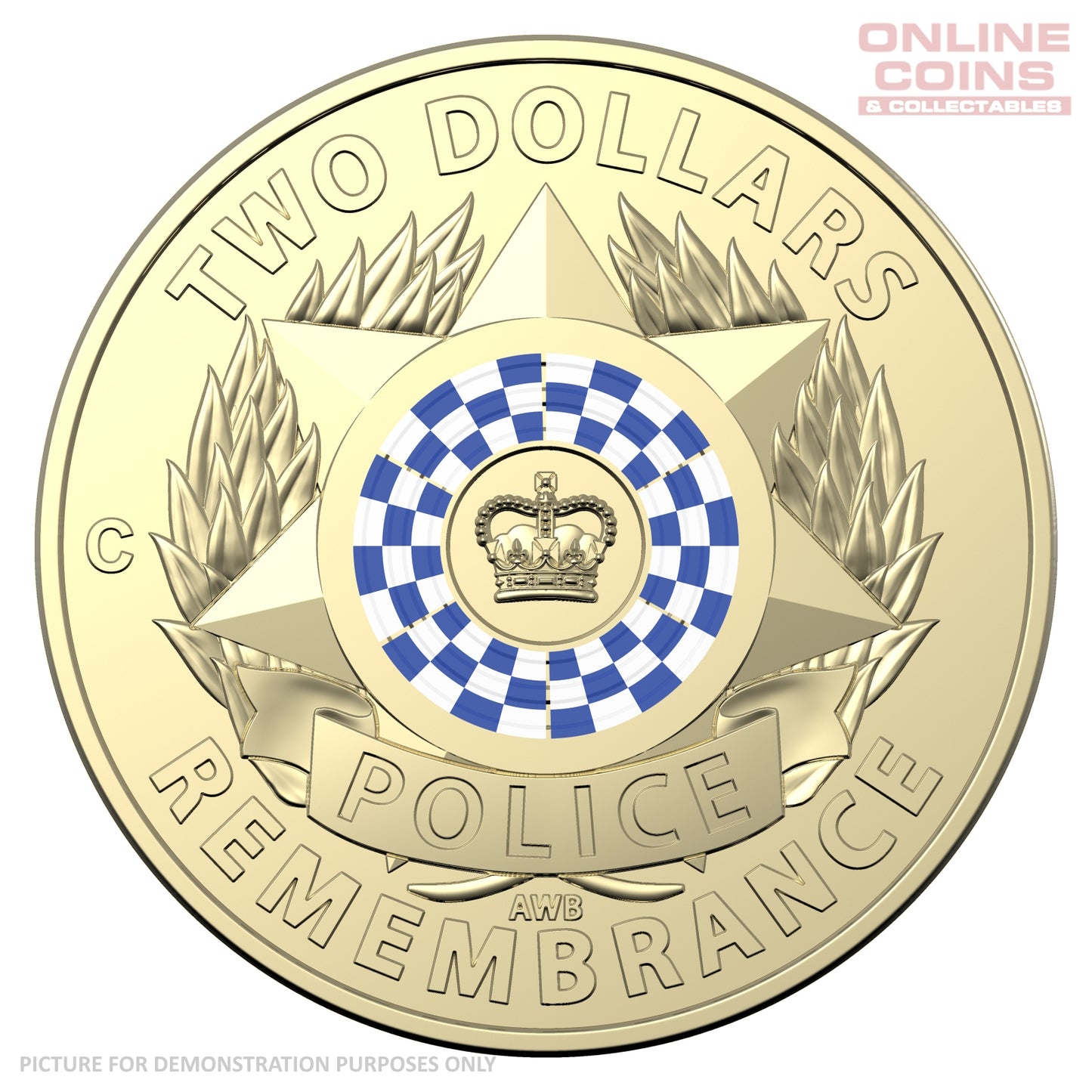 2019 $2 AlBr 'C' Mintmark Coloured Carded Coin - Police Remembrance