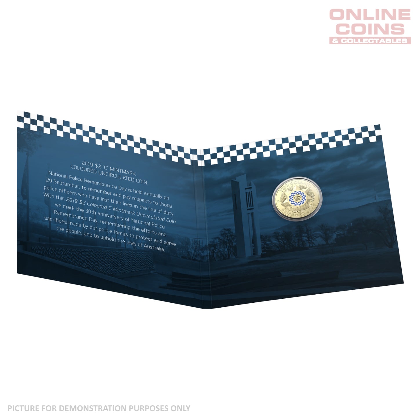 2019 $2 AlBr 'C' Mintmark Coloured Carded Coin - Police Remembrance