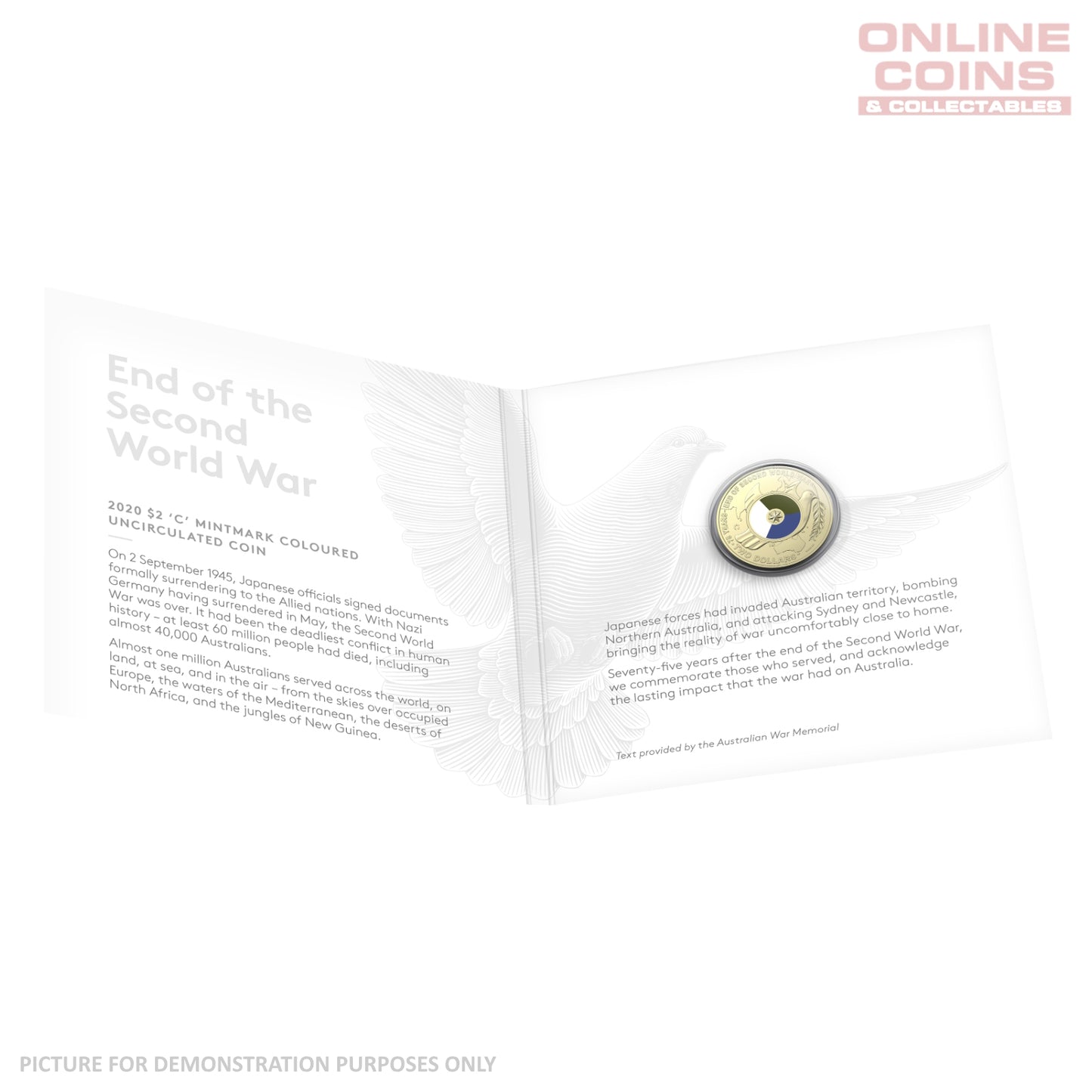 2020 $2 AlBr C Mintmark Uncirculated Carded Coin - 75th Anniversary of the End of WWII