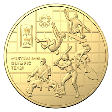 2020 50c CuNi Uncirculated Round Gold Plated Carded Coin - Australian Olympic Team