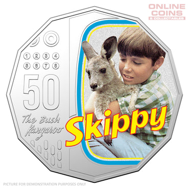 2020 50c CuNi Coloured Uncirculated Carded Coin – 50th Anniversary of Skippy the Bush Kangaroo