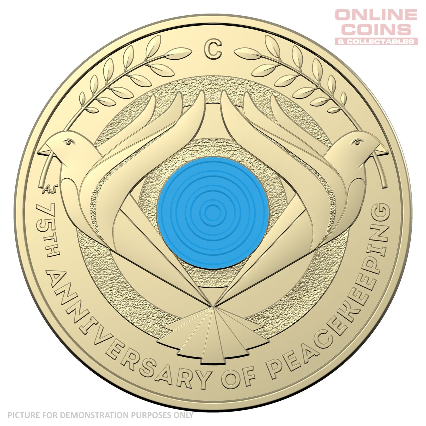2022 $2 AlBr C Mintmark Coloured Uncirculating Carded Coin - 75th Anniversary of Peacekeeping