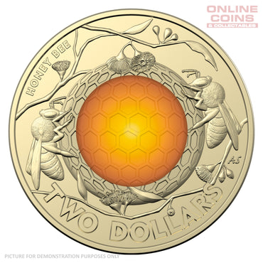 2022 $2 AlBr C Mintmark Coloured Uncirculated Carded Coin - Australian Honey Bees