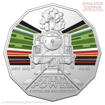 2022 50c CuNi Coloured Uncirculated Carded Coin – NSW South Maitland Railways 10 Class No.25