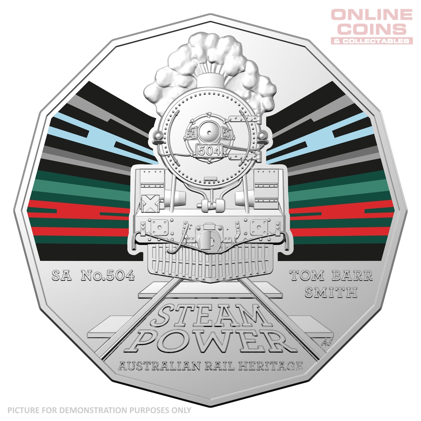 2022 50c CuNi Coloured Uncirculated Carded Coin – TAS Nth Mount Farrell Mine Tramway 'Wee Georgie Wood'