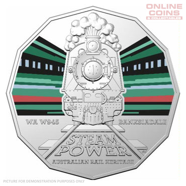 2022 50c CuNi Coloured Uncirculated Carded Coin – WA Western Australian Railways W Class W945 'Banksiadale'