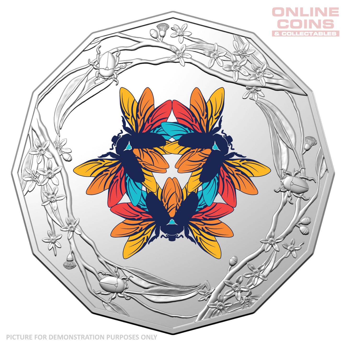 2022 50c CuNi Coloured Uncirculated Carded Coin - Christmas Decoration Beetle - RED