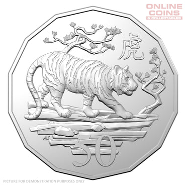 2022 50c CuNi Uncirculated Tetra-Decagon Carded Coin - Year of the Tiger
