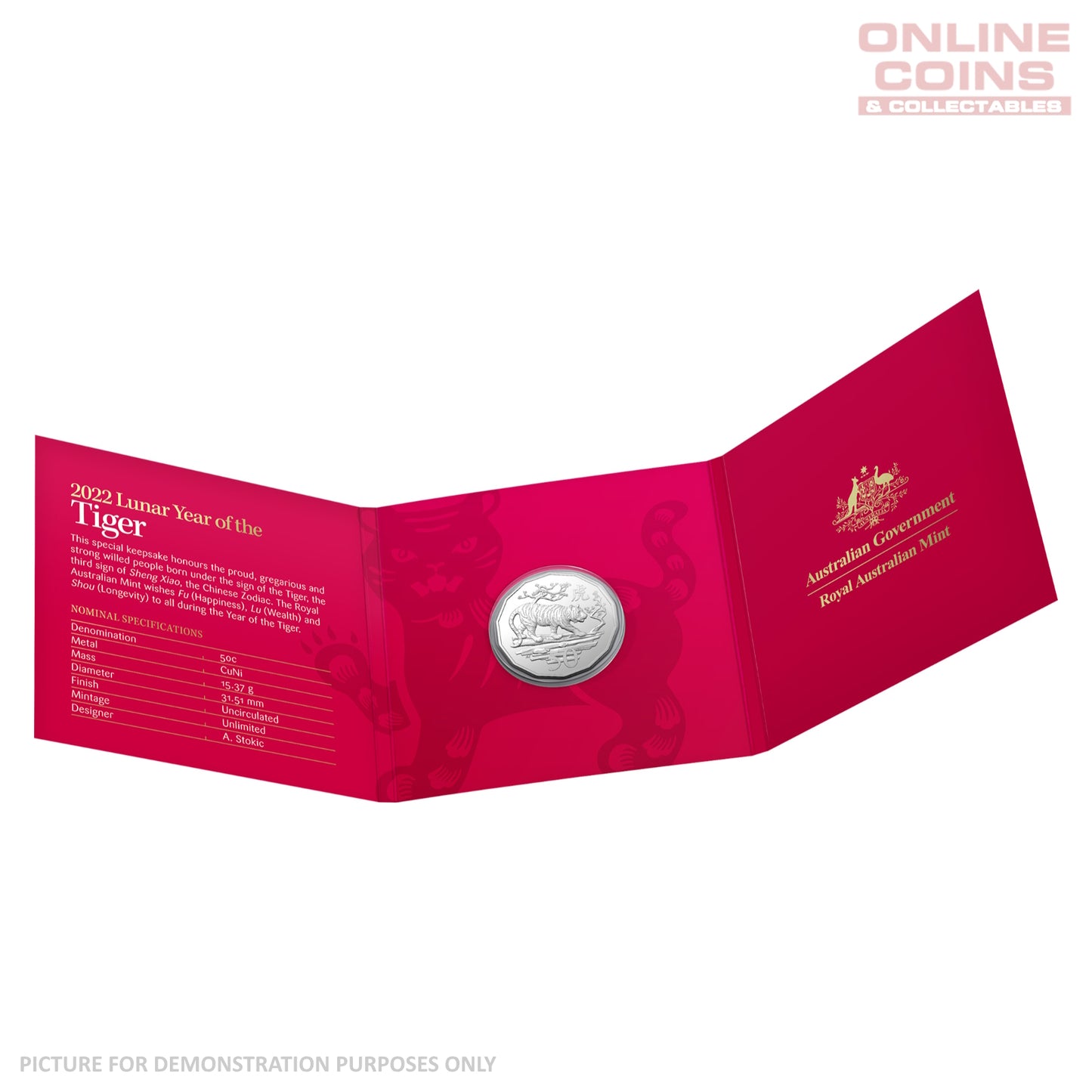 2022 50c CuNi Uncirculated Tetra-Decagon Carded Coin - Year of the Tiger