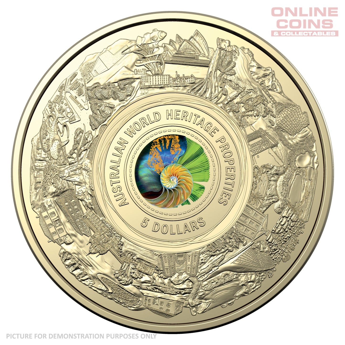 2023 $5 AlZnBr Frosted Coloured Uncirculated Carded Coin - Australian World Heritage Properties