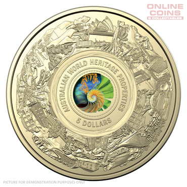 2023 $5 AlZnBr Frosted Coloured Uncirculated Carded Coin - Australian World Heritage Properties