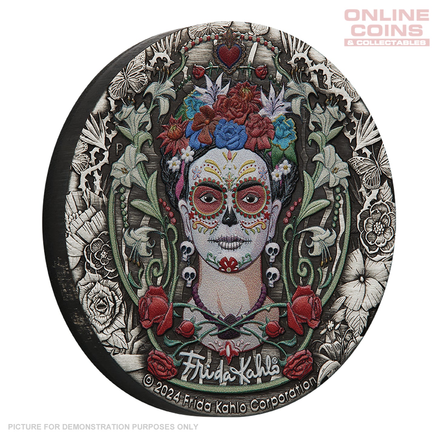 2024 Perth Mint 2oz Silver Antiqued Coloured Coin - Frida Kahlo