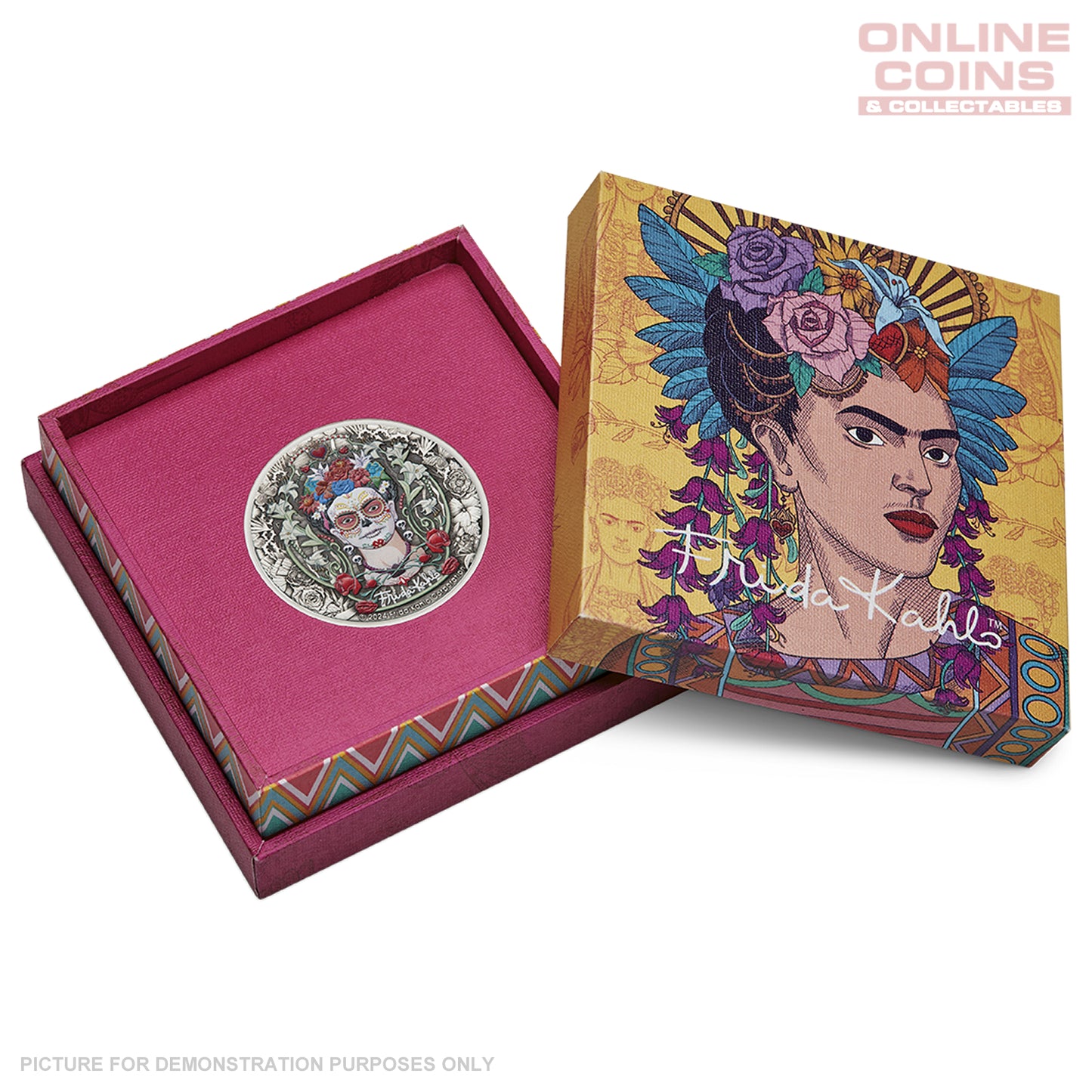 2024 Perth Mint 2oz Silver Antiqued Coloured Coin - Frida Kahlo