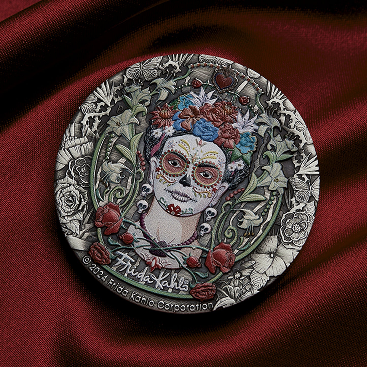2024 Perth Mint 2oz Silver Antiqued Coloured Coin - Frida Kahlo