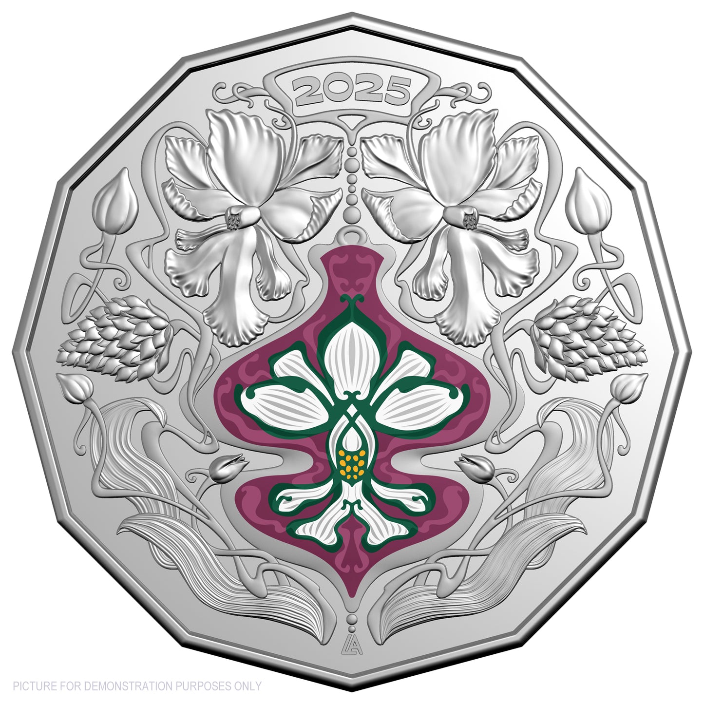 2025 RAM 50c Coloured Uncirculated Coin - Christmas Festive Florals - RED Packaging